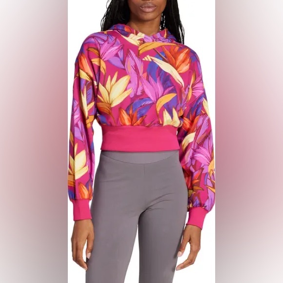 Adidas x Farm Rio Wmns Crop Top Hoodie Bold Pink/Spring Yellow Sz: Various ~ NWT - Picture 12 of 12